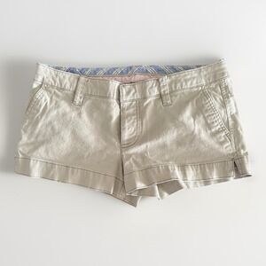 Vintage American Eagle Micro Mini Shorts Womens 4 Khaki Low Rise Booty Y2K‎